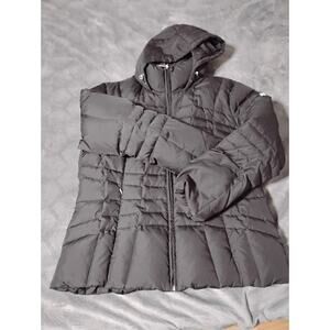 Calvin Klein Women’s Gray Hooded Duck Down Puffer Winter Coat Full Zip Sz Medium